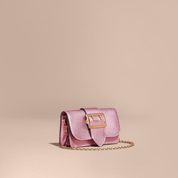 Burberry The Mini Buckle Bag In Metallic Grainy Leather