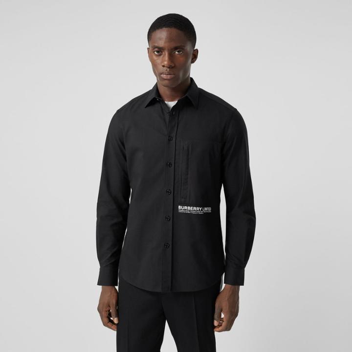 Burberry Burberry Classic Fit Location Print Cotton Oxford Shirt, Black