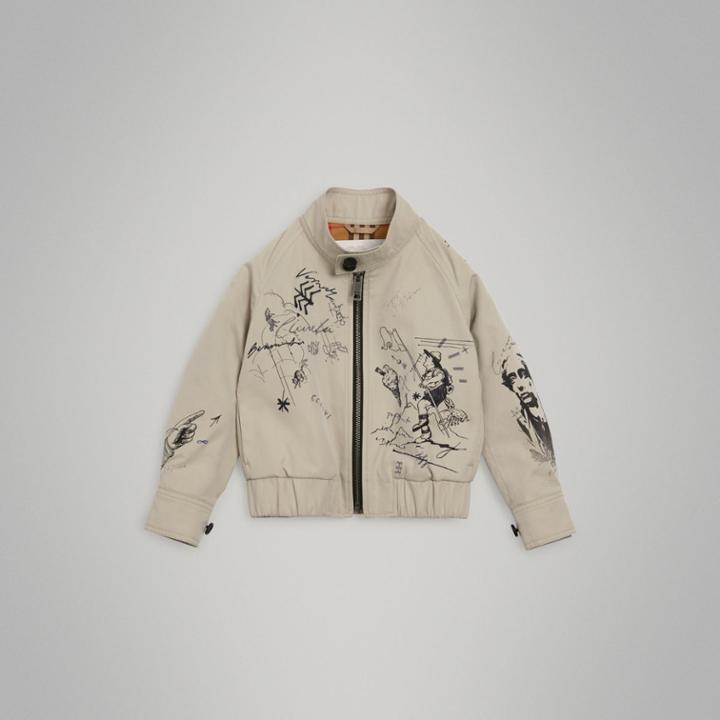 Burberry Burberry Childrens Adventure Print Gabardine Harrington Jacket, Size: 10y, Beige