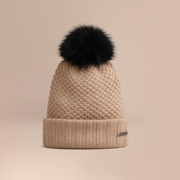 Burberry Fur Pom-pom Wool Cashmere Beanie