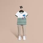 Burberry Burberry Striped Cotton T-shirt With Weather Appliqus, Size: 6y, Green