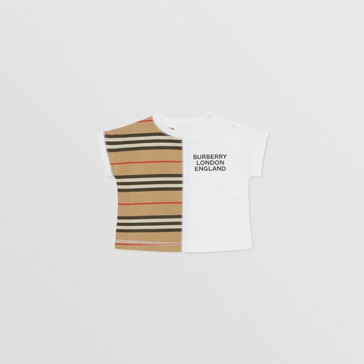 Burberry Burberry Childrens Icon Stripe Panel Cotton T-shirt, Size: 12m, White
