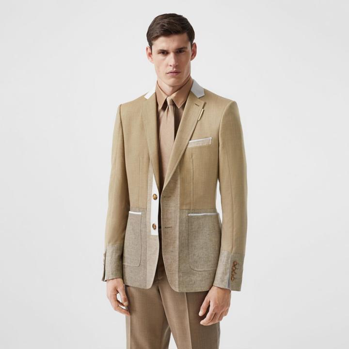 Burberry Burberry English Fit Wool Cashmere And Linen Tailored Jacket, Size: 38, Beige