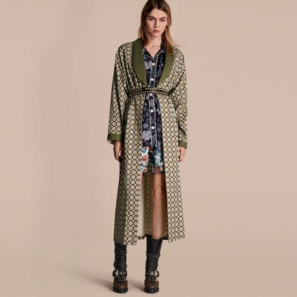 Burberry Geometric Print Silk Cotton Dressing Gown Coat