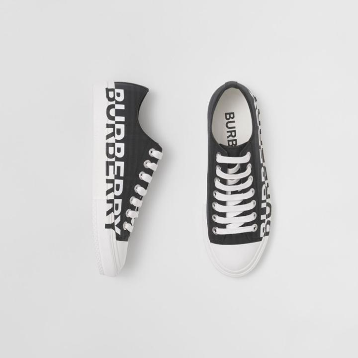 Burberry Burberry Logo Print Check Cotton Sneakers, Size: 36