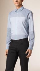 Burberry Modern Fit Colour Block Chambray Cotton Shirt