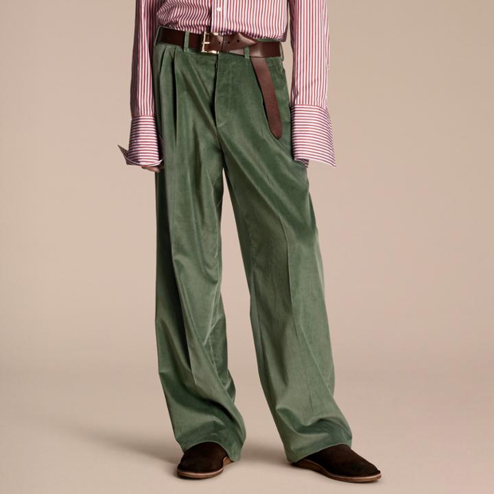 Burberry Burberry Wide-leg Salt-washed Velvet Trousers, Size: 36, Green