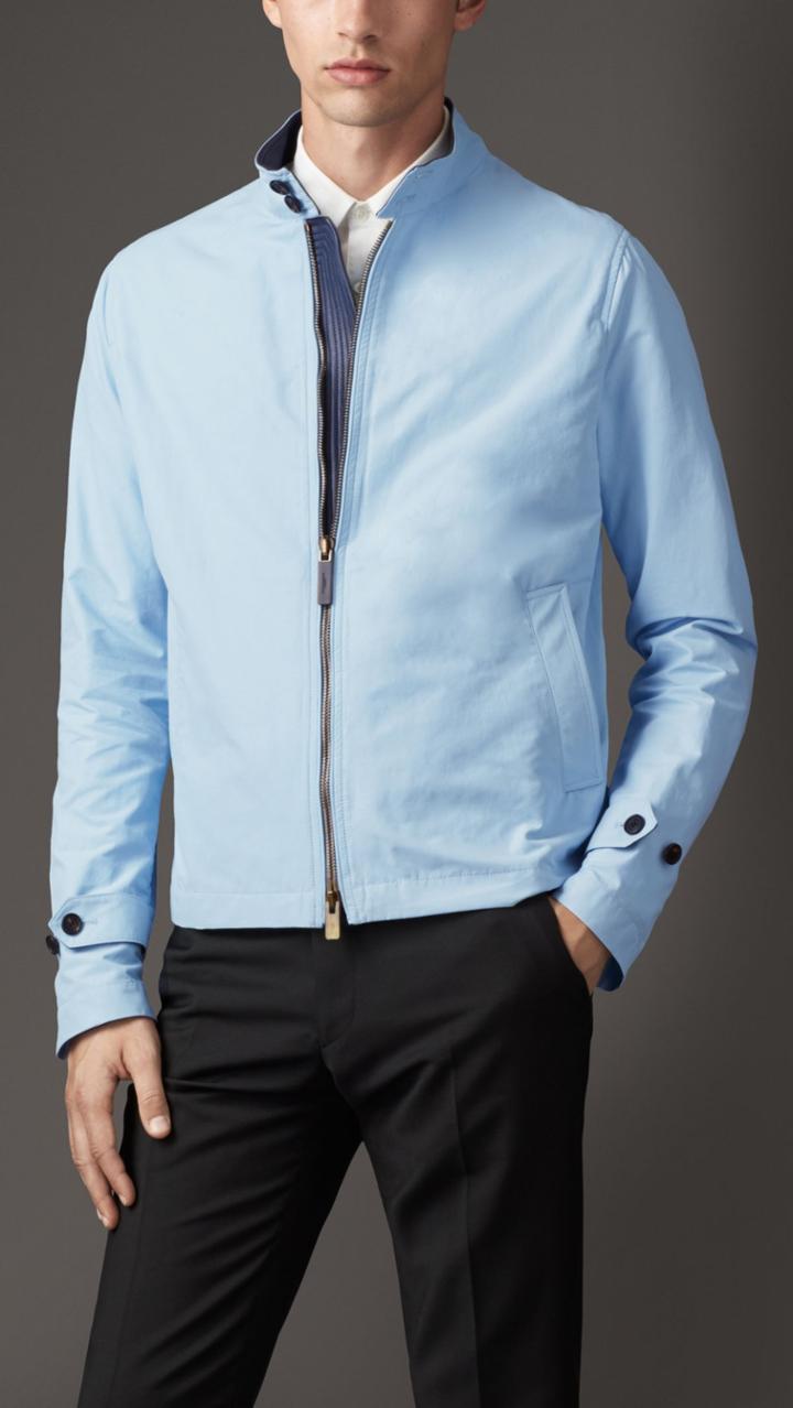 Burberry Burberry Leather Trim Technical Cotton Blouson, Size: Xxl, Blue