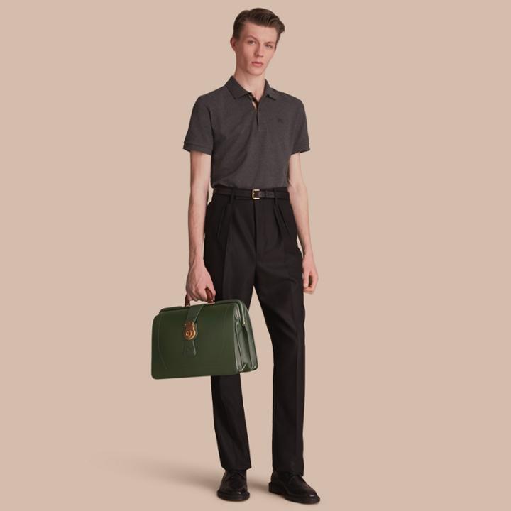 Burberry Burberry Check Placket Cotton Piqu Polo Shirt, Size: M, Grey