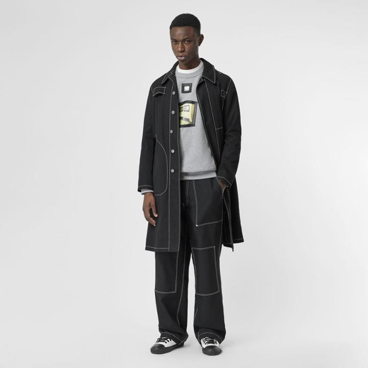 Burberry Burberry Topstitch Detail Wool Blend Wide-leg Trousers, Size: 34, Black