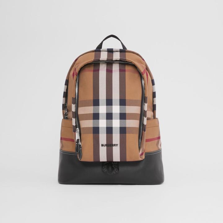 Burberry Burberry Large Check Cotton Canvas And Leather Backpack
