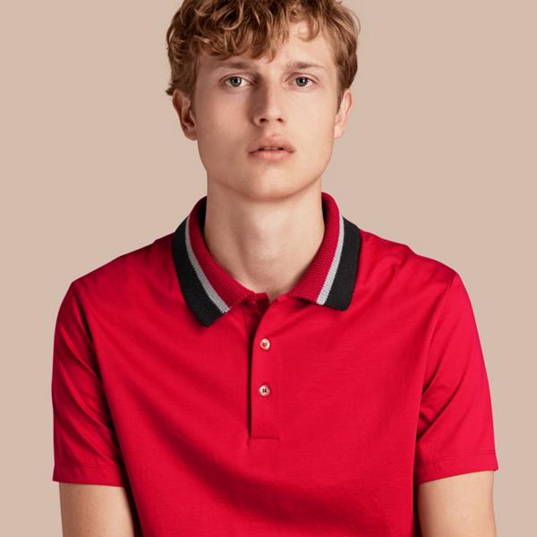 Burberry Cotton Polo Shirt With Knitted Collar