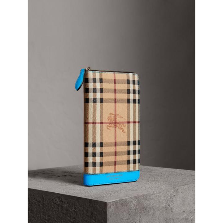 Burberry Burberry Haymarket Check And Leather Ziparound Wallet, Blue