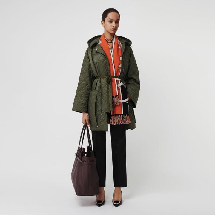 Burberry Burberry Lightweight Diamond Quilted Hooded Coat, Green