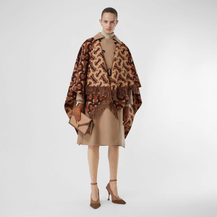 Burberry Burberry Monogram Merino Wool Cashmere Jacquard Cape, Size: Os, Brown