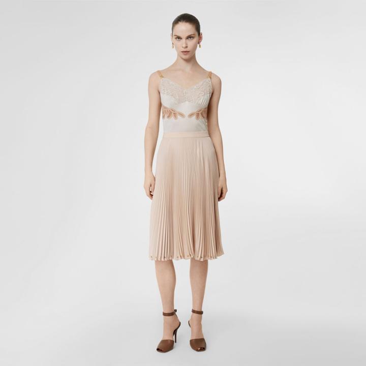 Burberry Burberry Lace Trim Cut-out Panel Slip Dress, Size: 00, White