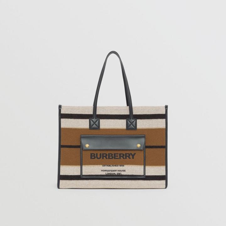 Burberry Burberry Medium Striped Wool And Leather Freya Tote