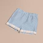 Burberry Burberry Striped Cotton Blend Shorts With Check Cuffs, Size: 6m, Blue