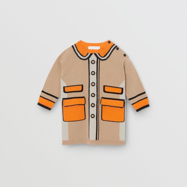 Burberry Burberry Childrens Trompe L'oeil Intarsia Cashmere Sweater Dress, Size: 12m, Beige