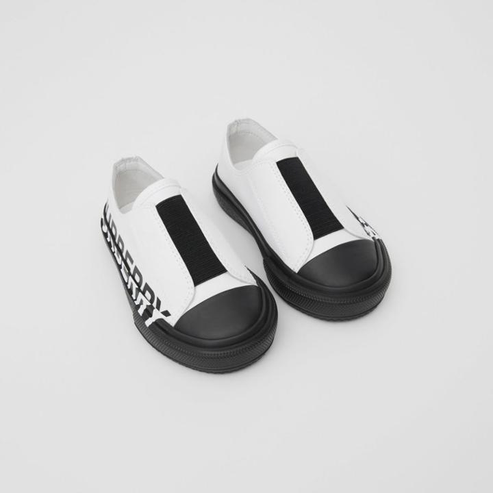 Burberry Burberry Childrens Logo Print Two-tone Cotton Gabardine Slip-on Sneakers, Size: 7, White