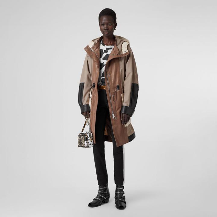 Burberry Burberry Leather Panelled Nylon Hooded Parka, Size: 04, Beige