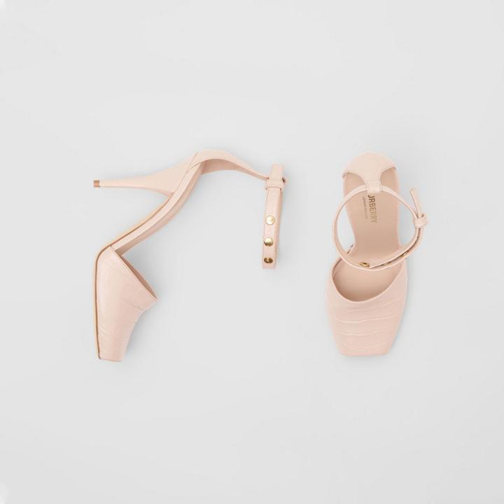 Burberry Burberry Triple Stud Embossed Leather Peep-toe Sandals, Size: 37, Pink