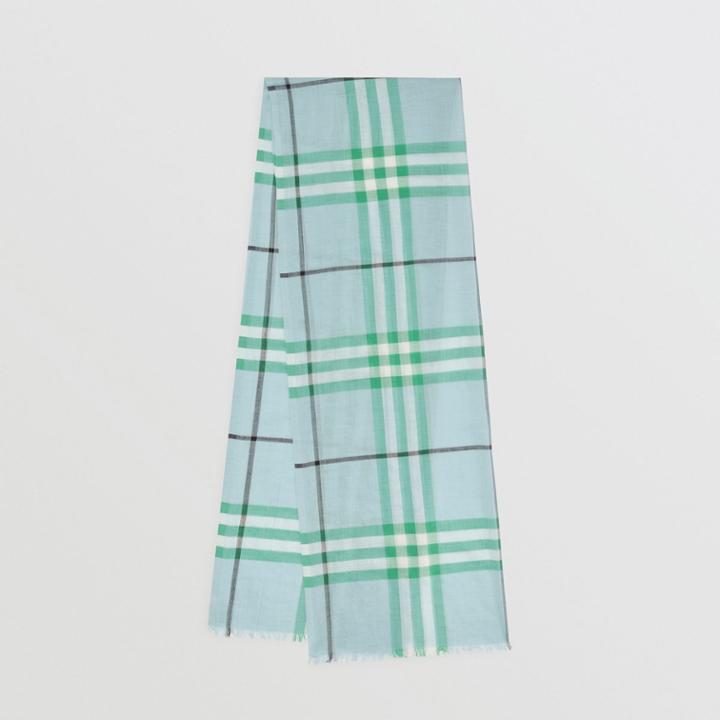 Burberry Burberry Fringed Check Cashmere Scarf, Blue