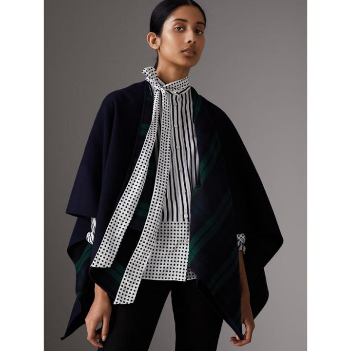Burberry Burberry Reversible Cropped Tartan Wool Poncho, Pink