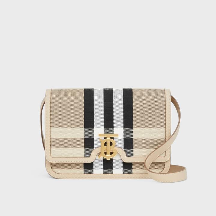 Burberry Burberry Medium Check Canvas And Leather Tb Bag
