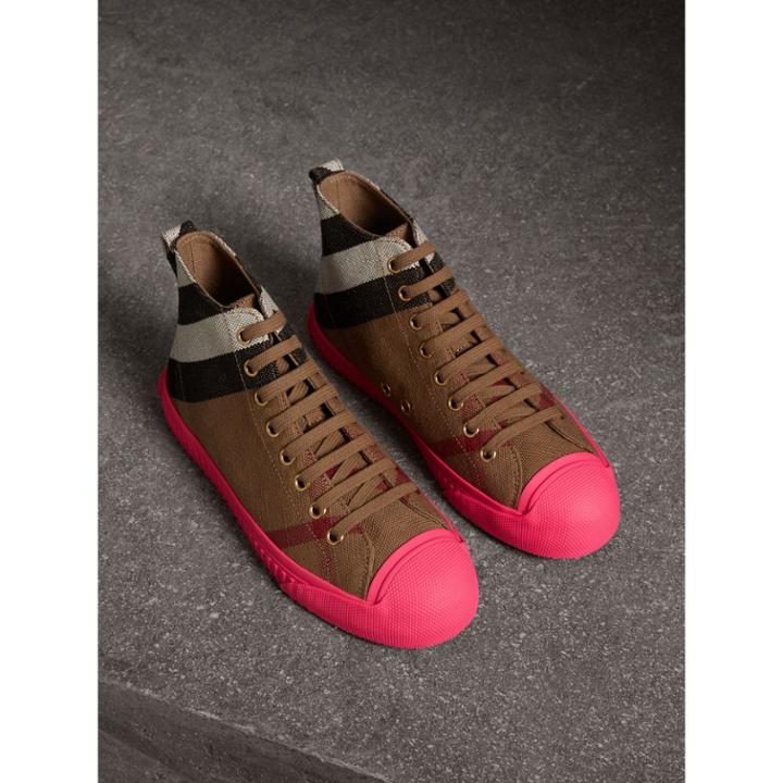 Burberry Burberry Canvas Check And Leather High-top Trainers, Size: 36