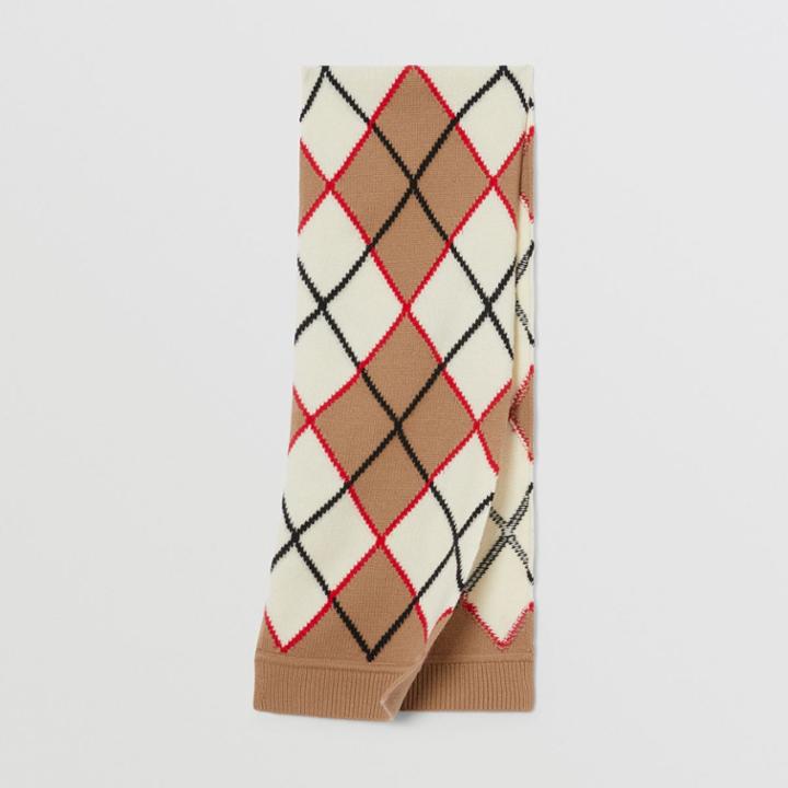 Burberry Burberry Childrens Argyle Intarsia Wool Cashmere Scarf, Size: Os, Brown