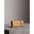 Burberry Burberry Leather Trim Haymarket Check Wallet With Chain, Beige