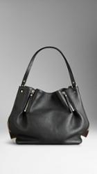 Burberry Medium Check Detail Leather Tote Bag