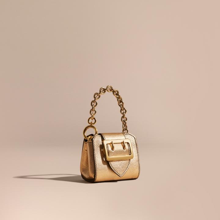 Burberry Burberry The Mini Buckle Tote Charm In Metallic Leather, Yellow