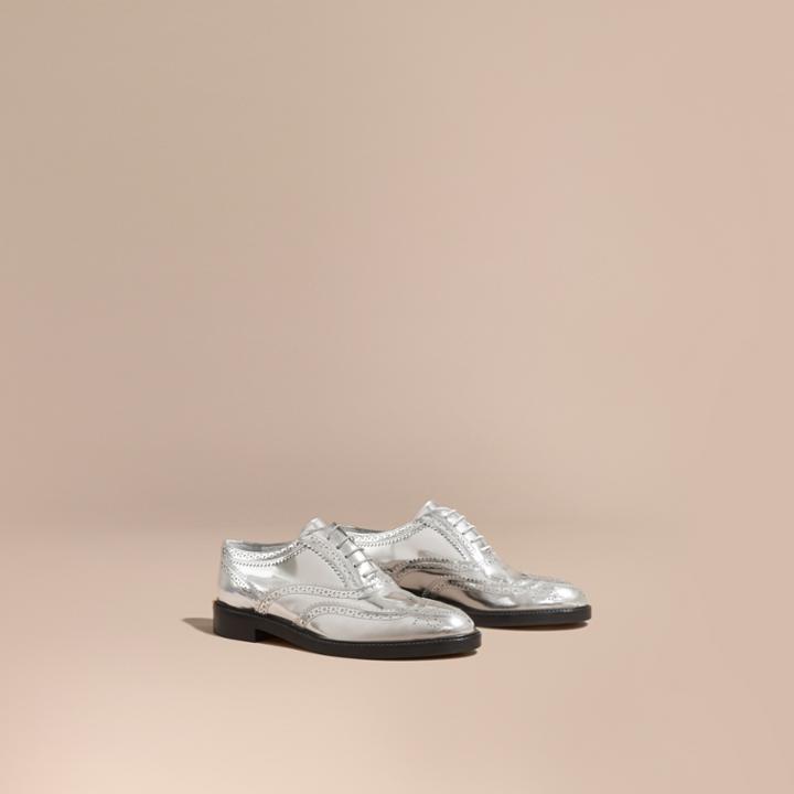 Burberry Burberry Metallic Leather Wingtip Brogues, Size: 38, Grey