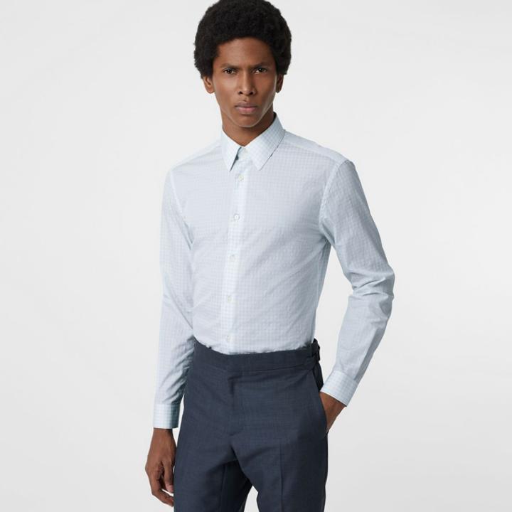 Burberry Burberry Slim Fit Check Cotton Poplin Shirt, Size: 14.5, Blue