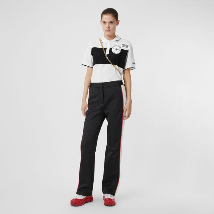 Burberry Burberry Logo Appliqu Striped Cotton Oversized Polo Shirt, Size: M, White