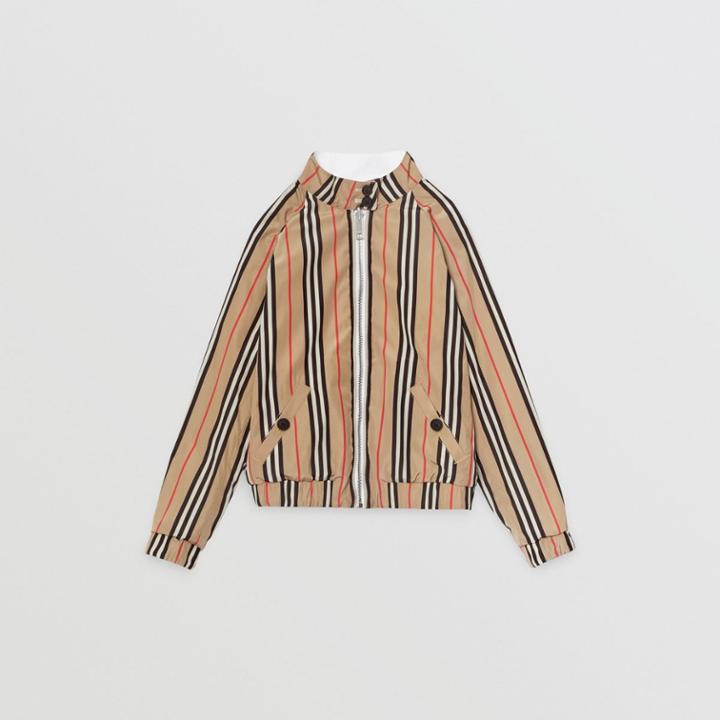 Burberry Burberry Childrens Reversible Icon Stripe Cotton Harrington Jacket, Size: 14y, Optic White