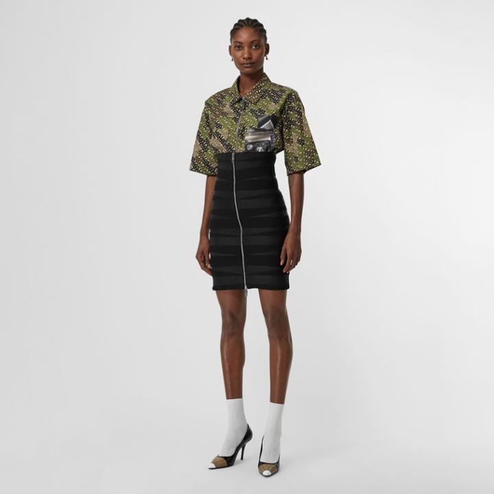 Burberry Burberry Short-sleeve Monogram Print Cotton Shirt, Size: 00, Green