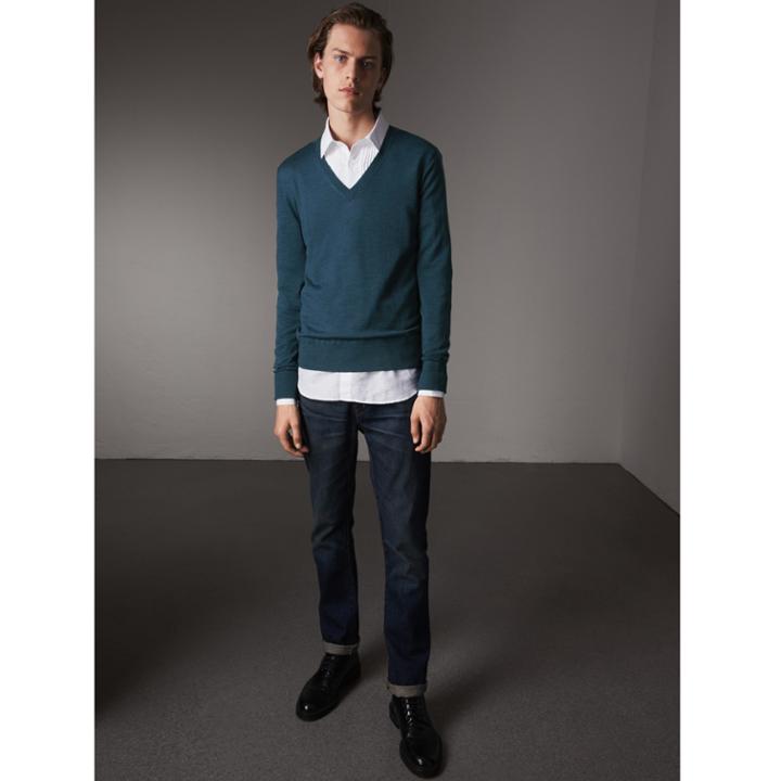 Burberry Burberry Merino Wool V-neck Sweater, Blue