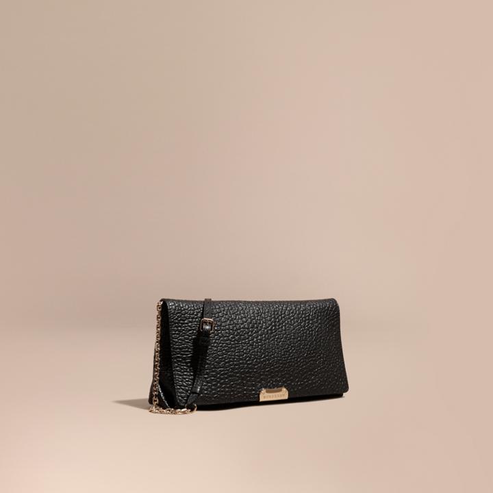 Burberry Burberry Medium Signature Grain Leather Clutch Bag, Black