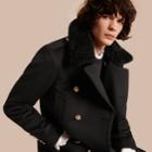 Burberry Burberry Military Pea Coat With Detachable Shearling Collar, Size: 40, Black
