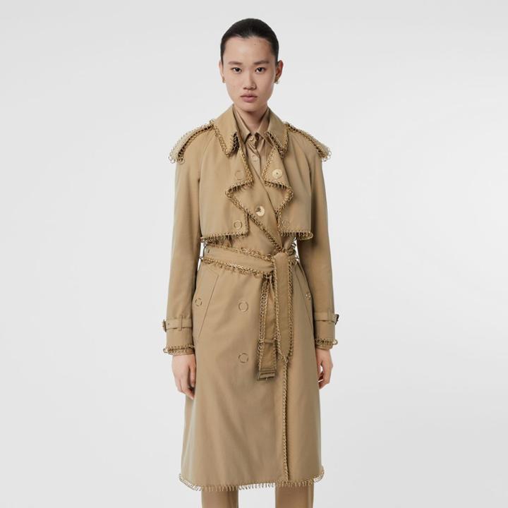 Burberry Burberry Ring Pierced Cotton Gabardine Trench Coat, Size: 00, Pale Honey