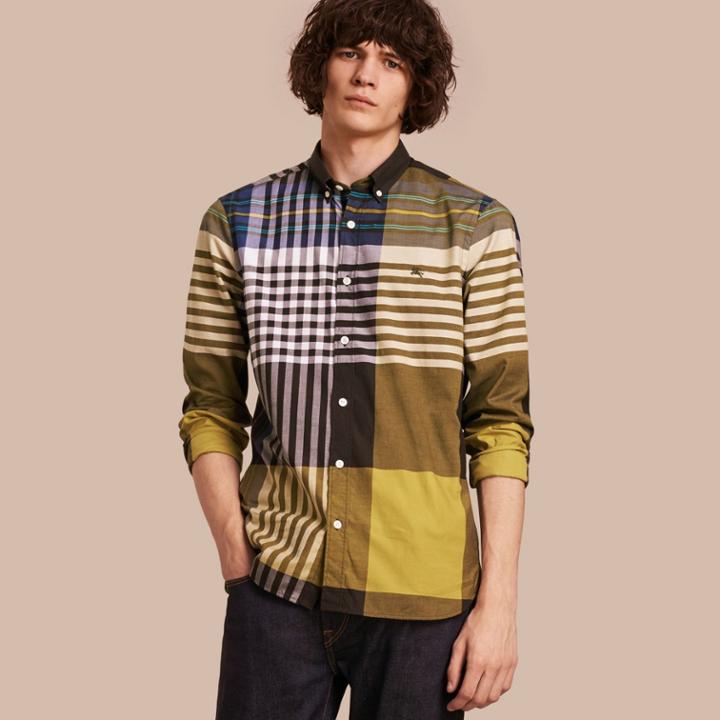 Burberry Burberry Graphic Tartan Cotton Shirt, Size: Xl, Yellow