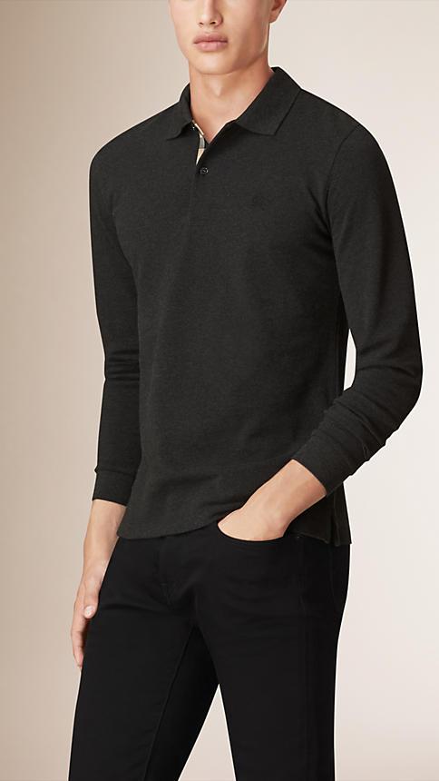 Burberry Check Placket Long Sleeve Polo Shirt