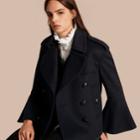 Burberry Burberry Wool Cashmere Pea Coat With Bell Sleeves, Size: 02, Blue