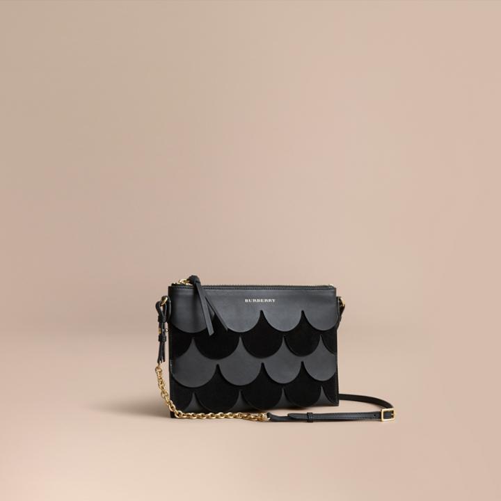 Burberry Burberry Two-tone Scalloped Leather And Suede Clutch Bag, Black