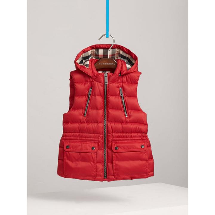 Burberry Burberry Detachable Hood Down-filled Gilet, Size: 12y, Red