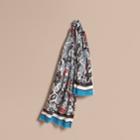 Burberry Burberry Beasts Print Lightweight Cotton Scarf, Blue
