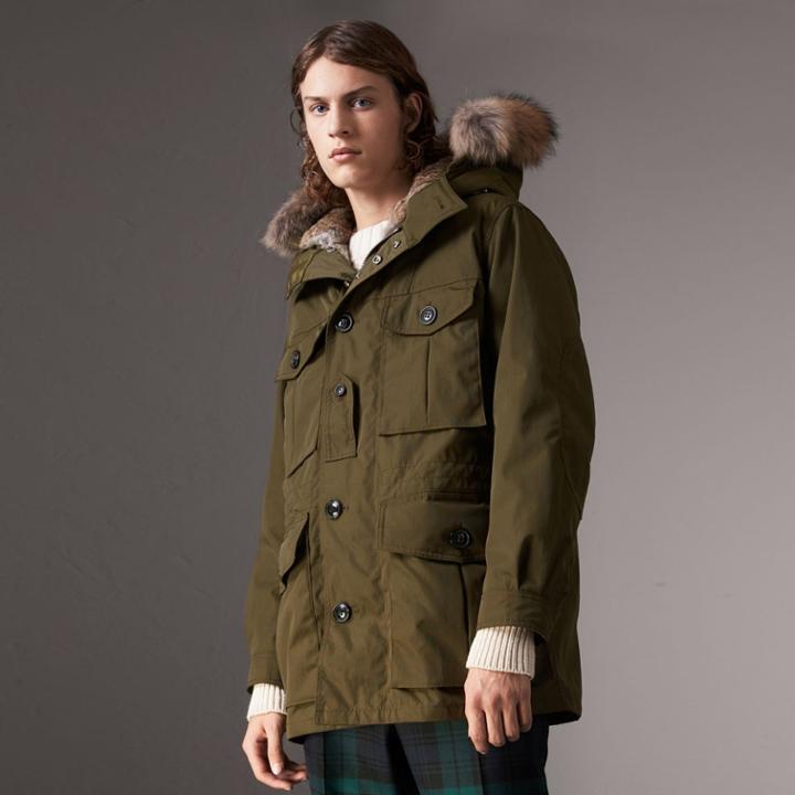 Burberry Burberry Detachable Fur Warmer And Fur Trim Hooded Parka, Size: 46, Green